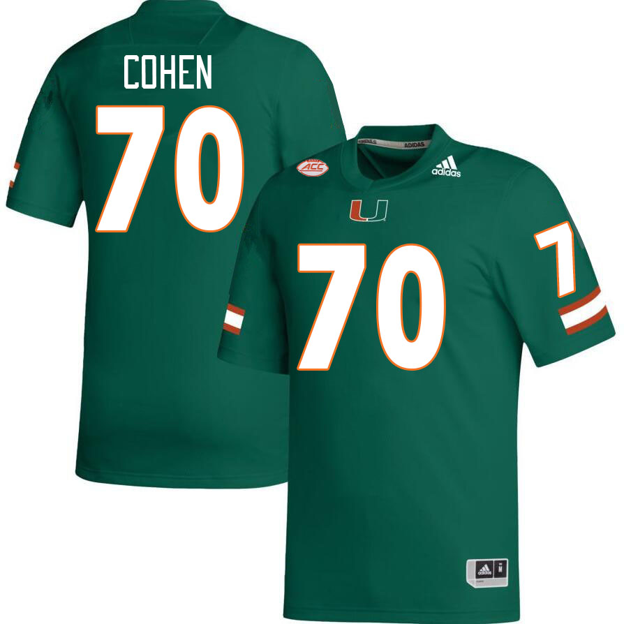 Men #70 Javion Cohen Miami Hurricanes College Football Jerseys Stitched-Green - Click Image to Close